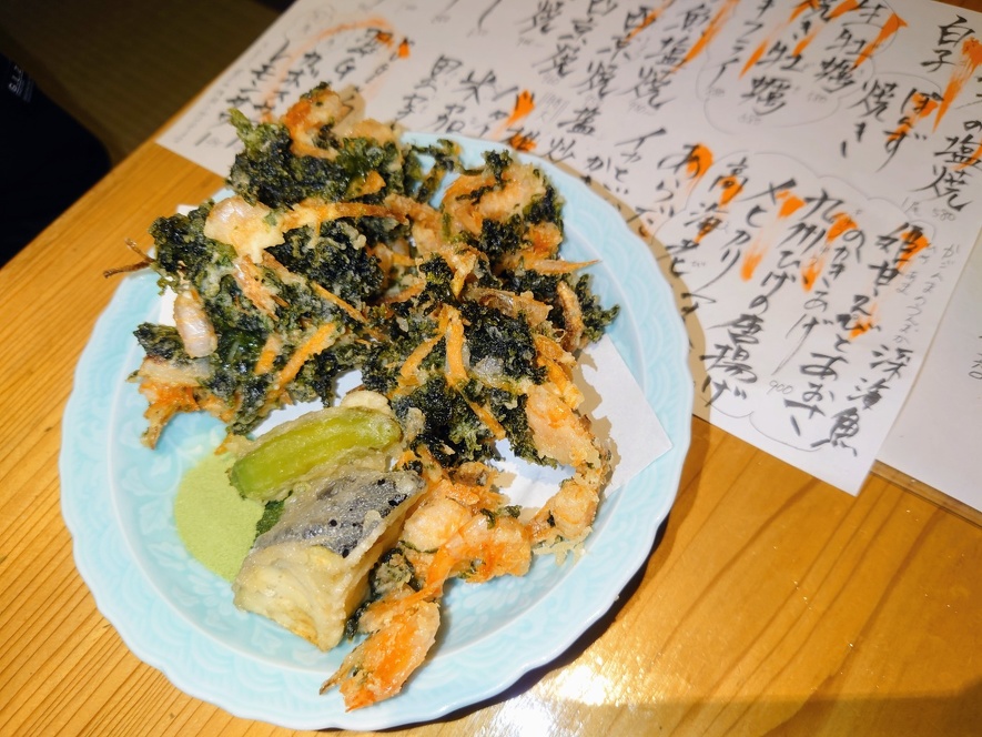 ヒメアマエビとあおさのかき揚げ