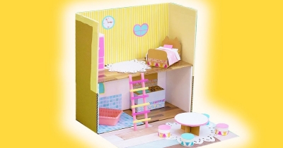 【段ボール工作】貼って組み立てるだけ☆ドールハウスを作ってみよう!