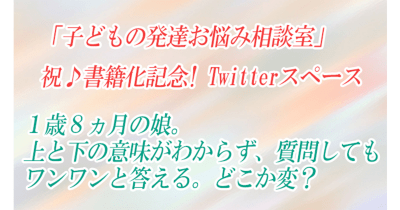 書籍発売記念!子どもの発達お悩み相談室Twitterスペース第1回「1歳8ヵ月の娘。上と下の意味がわからず、質問してもワンワンと答える。どこか変?」